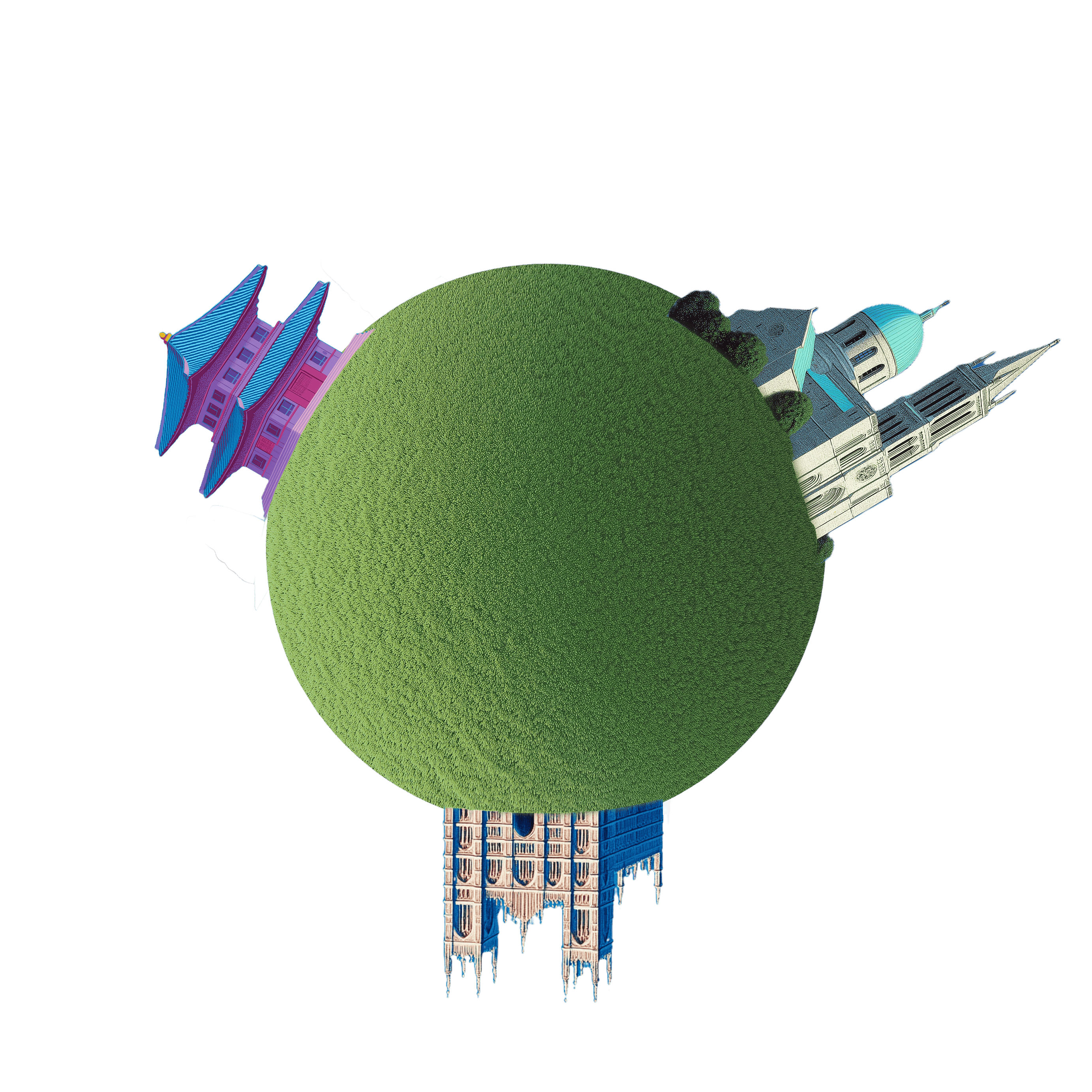 World tour globe showing Seoul, London, and São Paulo